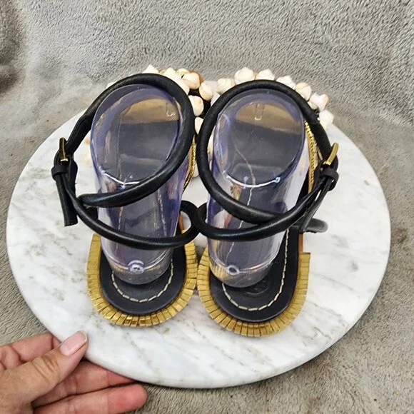 Tory Burch Shoes Womens Size 8 .5 Sinclair Black Leather Sandals *GUC* - Picture 5 of 12
